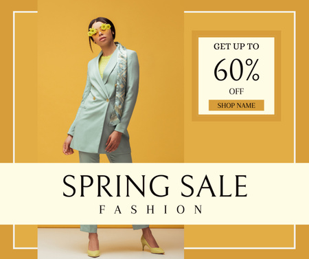 Women's Spring Sale Announcement on Yellow Facebook Design Template