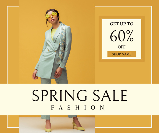 Women's Spring Sale Announcement on Yellow Facebookデザインテンプレート