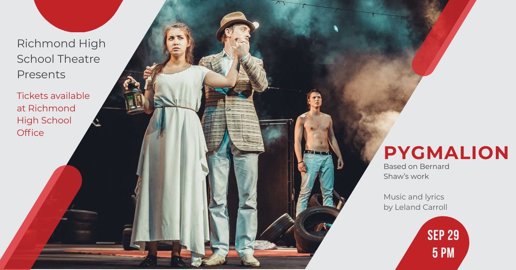 Ontwerpsjabloon van Facebook AD van Pygmalion performance with Actors on Theatre Stage