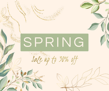 Spring Sale Announcement with Leaves Illustration Facebook Design Template