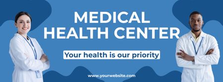 Designvorlage Anzeige für Gesundheitsdienste mit gemischtrassigen Ärzten für Facebook cover