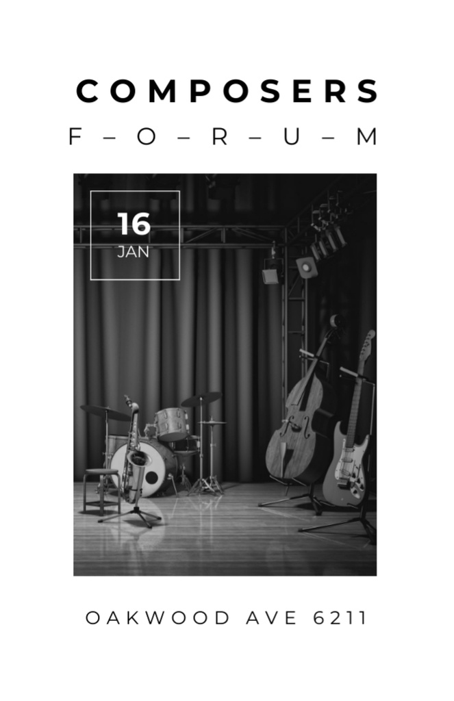 Composers Forum Announcement With Instruments On Stage Invitation 5.5x8.5in Šablona návrhu