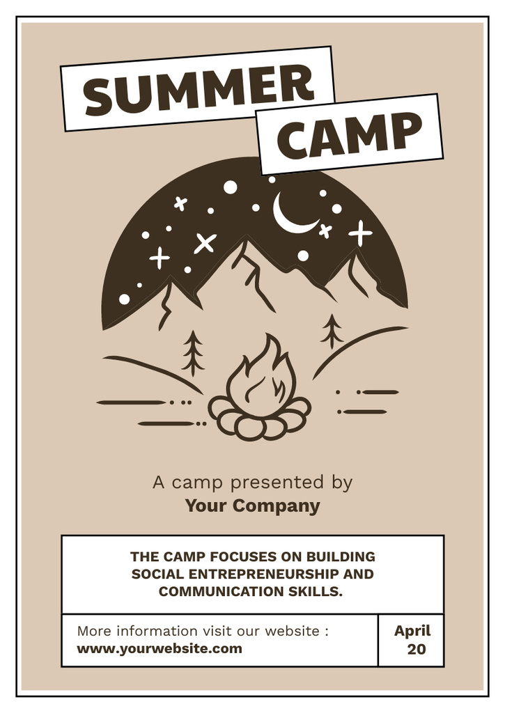 Summer Camping With Campfire Offer Poster A3 Tasarım Şablonu