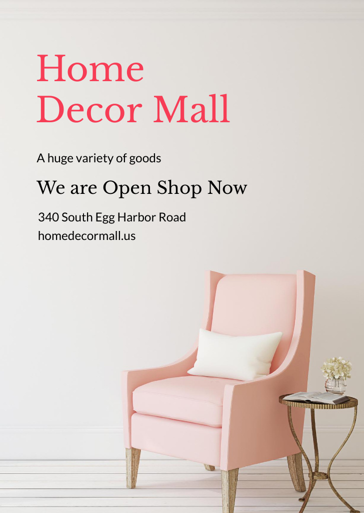 Furniture Store Ad with Fashionable Modern Pink Armchair Flyer A6 Šablona návrhu
