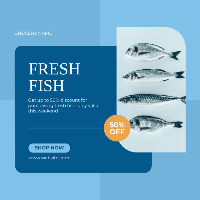 Ontwerpsjabloon van Animated Post van Offer of Fish in Grocery Store