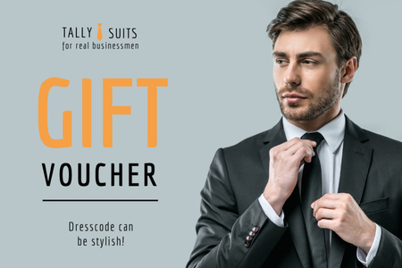 Suits Store Offer with Stylish Businessman Gift Certificate Design Template