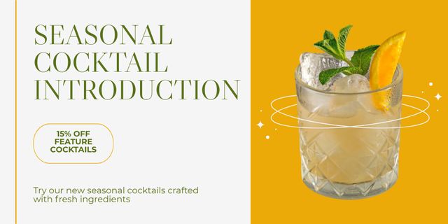 Ontwerpsjabloon van Twitter van Discount on Seasonal Cocktail with Orange Slice and Mint