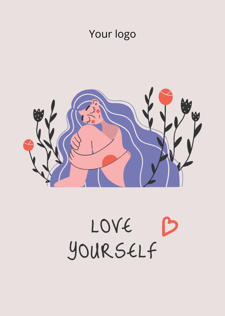 Mental Health Inspirational Phrase With Illustration of Cute Girl Postcard A6 Vertical Design Template