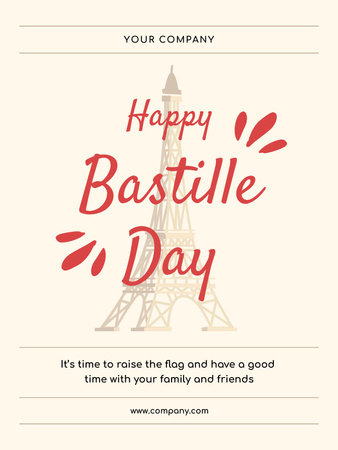 Platilla de diseño Happy Bastille Day Announcement on Beige Poster US