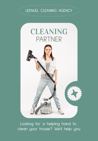 Cleaning Agency Ad with Girl with Vacuum Cleaner Poster 28x40in Design Template