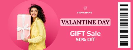 Valentine's Day Gift Discount Announcement with Curly African American Woman Coupon Design Template