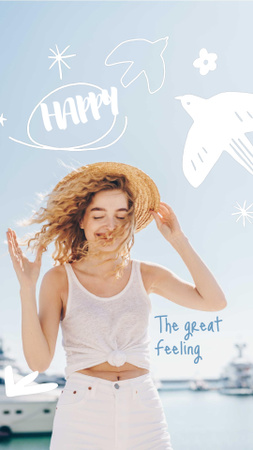 Summer Inspiration with Happy Girl in Straw Hat Instagram Video Story Design Template