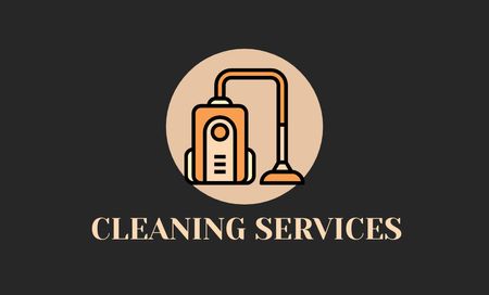 Customized Cleaning Services Offer With Vacuum Cleaner Emblem Business Card 91x55mm Modelo de Design