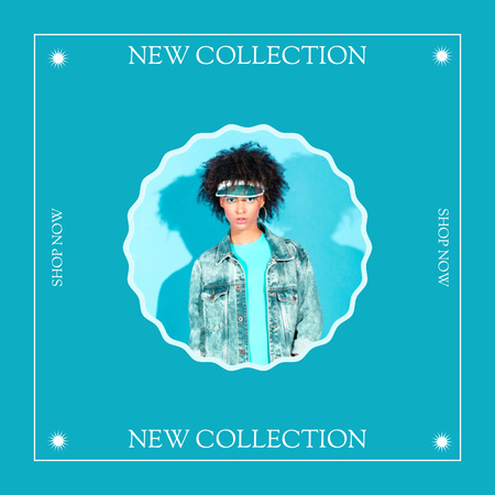 Modèle de visuel Sale Announcement of New Collection with Attractive Woman in Denim Jacket and Cap - Instagram