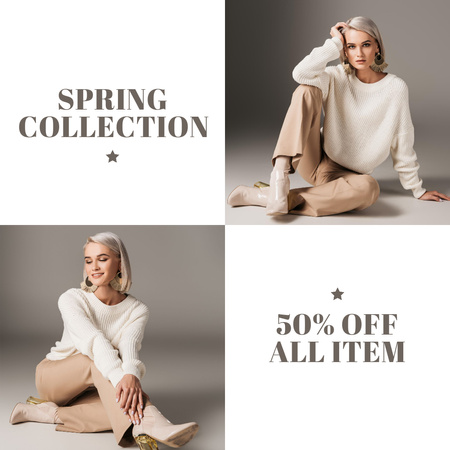 Spring Collection Announcement with Blonde in Casual Outfit Instagram Design Template