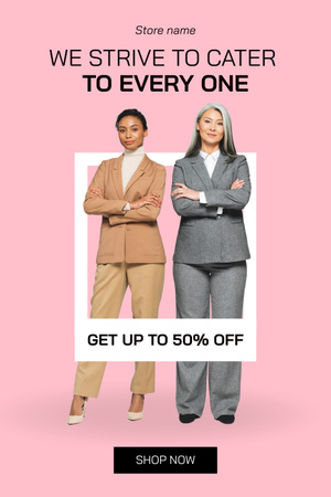 Platilla de diseño Offer of Discount on Clothing with Diverse Women Pinterest