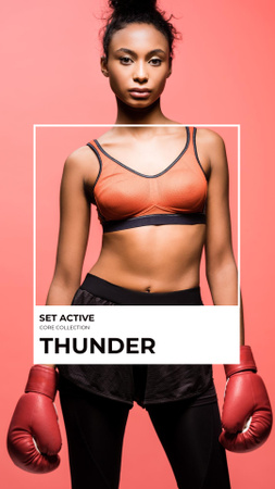 Anúncio de roupas esportivas com boxer feminino Instagram Story Modelo de Design