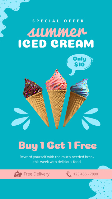 Summer Ice Cream in Cones Instagram Video Story Design Template