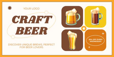 Collage with Discount on Craft Beer Twitter Design Template