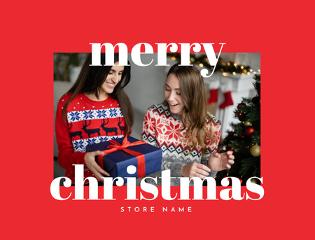 Template di design Christmas Greeting With Gift And Friends Postcard 4.2x5.5in