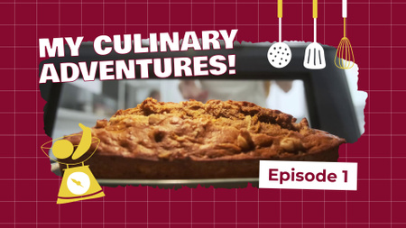 Plantilla de diseño de Vlog culinario aventurero con pastel horneado YouTube intro 
