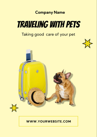 Pet Travel Guide with Cute French Bulldog Flyer A6 Design Template