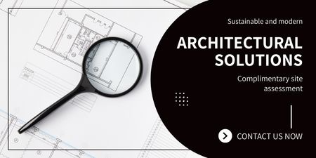 Minimalistic Architectural Design With Blueprints Twitter Design Template