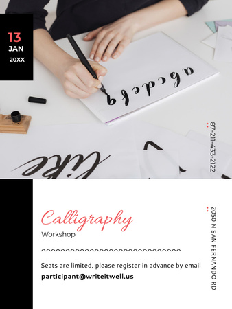 Calligraphy Workshop Announcement Decorative Letters Poster US Design Template