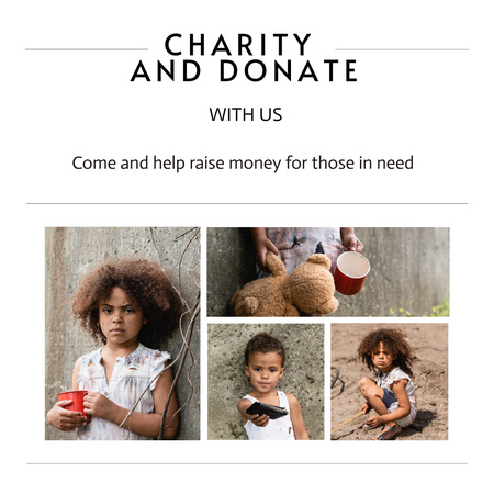 Charity Donation Motivation with Sad Poor Kids Instagram Design Template