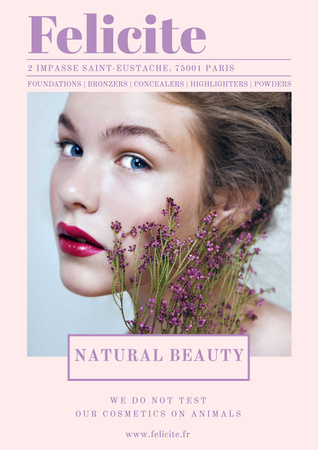 Natural cosmetics advertisement with Tender Woman Poster Πρότυπο σχεδίασης