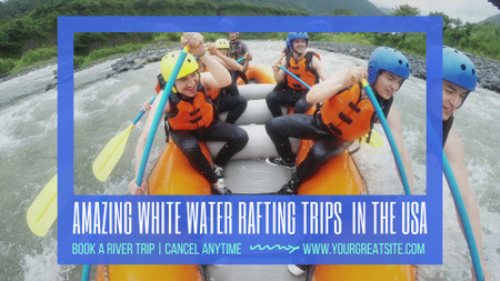 People Crossing Difficult Section of River Rafting Full HD video Design Template