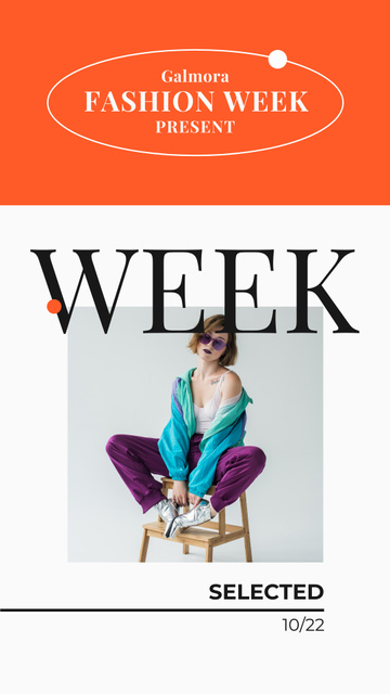 Fashion Week Announcement with Stylish Woman Instagram Story Design Template