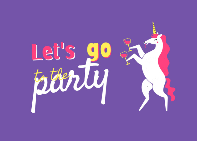 Party Unicorn With Wineglasses Postcard 5x7in Design Template