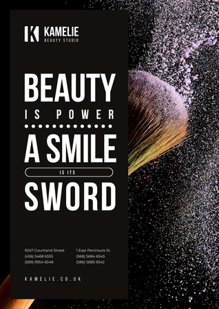 Fırça ve Yüz Pudrası ile Güzellik Alıntı Poster A3 Tasarım Şablonu