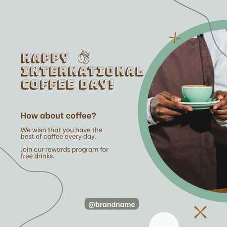 Tarjoilija pitelee kahvikuppia ja lautasta Instagram Design Template