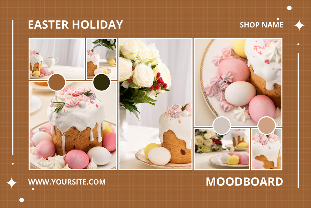 Collage with Easter Cake and Painted Eggs Mood Board Modelo de Design