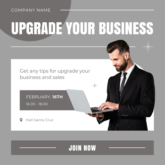 Business Upgrading Course Ad on Grey LinkedIn post Design Template