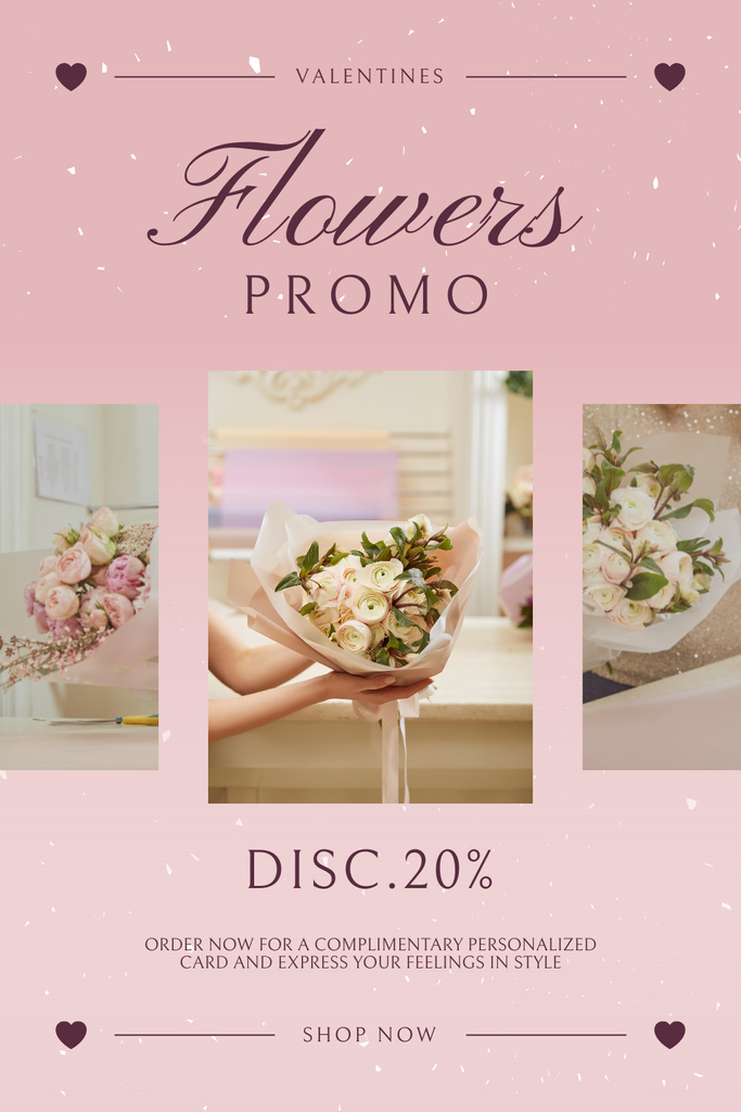 Ontwerpsjabloon van Pinterest van Valentine's Day Flowers Promo With Incredible Bouquets