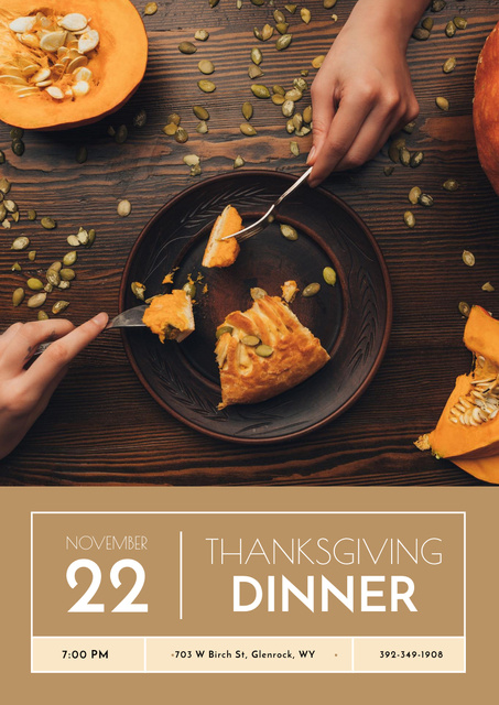 Designvorlage Thanksgiving Dinner Announcement with Pie on Plate für Poster A3