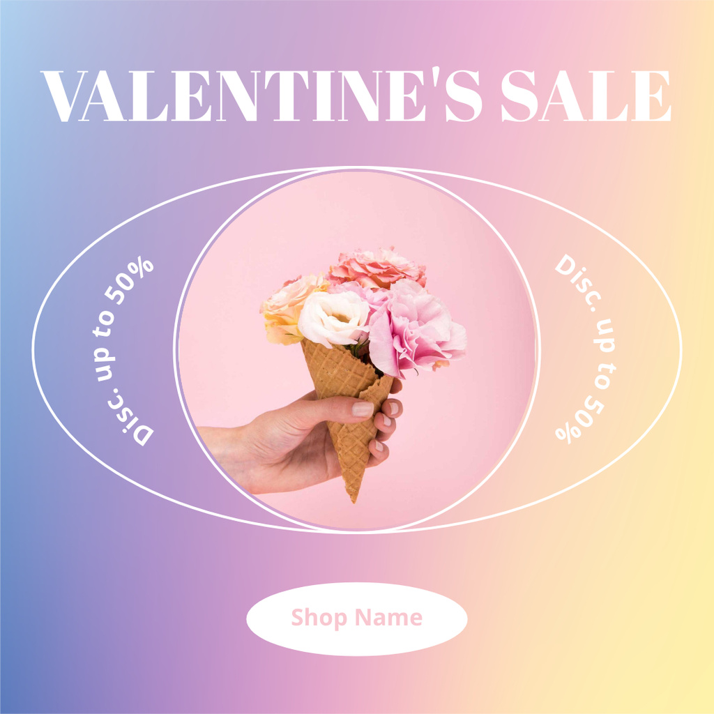 Valentine's Day Discount Offer with Flowers in Waffle Cup Instagram ADデザインテンプレート