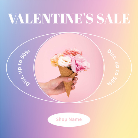 Valentine's Day Discount Offer with Flowers in Waffle Cup Instagram AD Design Template