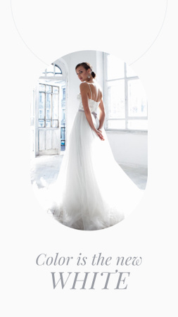 Anúncio de celebração de casamento com a noiva de vestido branco Instagram Story Modelo de Design