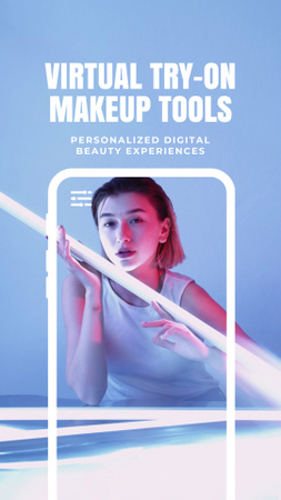 Mulher asiática oferece aplicativo de maquiagem on-line Instagram Video Story Modelo de Design