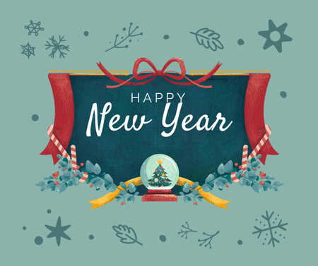 Awesome New Year Holiday Greeting With Snow Globe Facebook Design Template