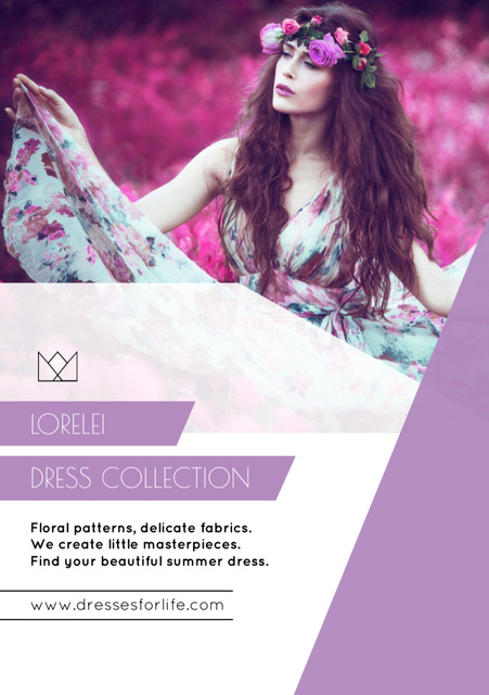 Plantilla de diseño de Fashion Ad with Woman in Floral Dress Flyer A5 