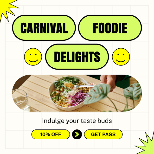 Carnival Foodie Delights With Discount On Meals Animated Post Šablona návrhu
