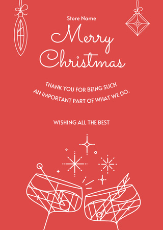 Christmas Wishes with Outlined Baubles and Champagne Postcard A6 Vertical – шаблон для дизайну