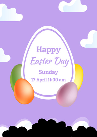 Awesome Easter Holiday Greeting With Painted Eggs Poster Design Template