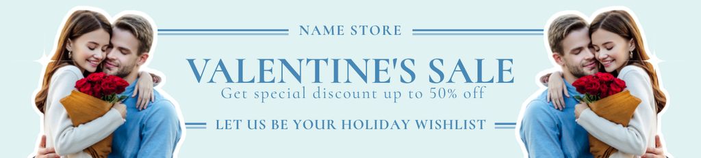 Designvorlage Valentine's Day Sale with Couple with Bouquet für Ebay Store Billboard