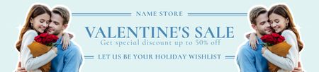Ontwerpsjabloon van Ebay Store Billboard van Valentijnsdagverkoop met paar met boeket